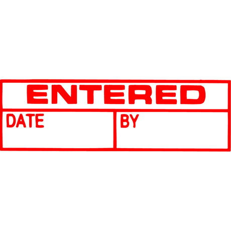 Xstamper Cx-Bn 1534 Entered/Date/By stamp in red, offering 100,000 clear impressions ideal for efficient document processing.