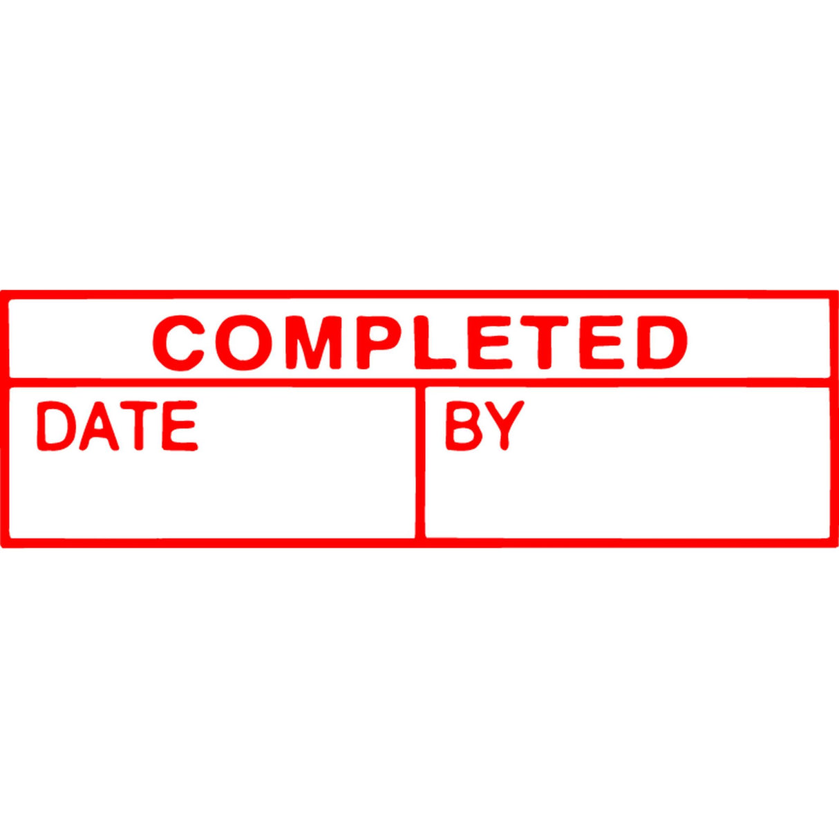 Red pre-inked stamp labeled 'Completed Date', ideal for efficient document management with high impression longevity.