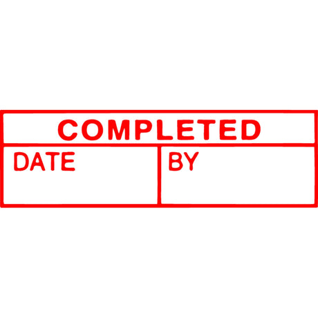 Red pre-inked stamp labeled 'Completed Date', ideal for efficient document management with high impression longevity.