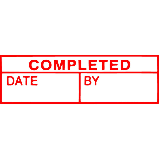 Red pre-inked stamp labeled 'Completed Date', ideal for efficient document management with high impression longevity.
