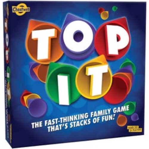 Cheatwell Top It party game with cones, letter discs, and topic cards for thrilling family fun and laughter.