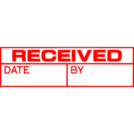 Xstamper Cx-Bn 1680 stamp in vibrant red, designed for efficient document management with 'Received', 'Date', and 'By' markings.