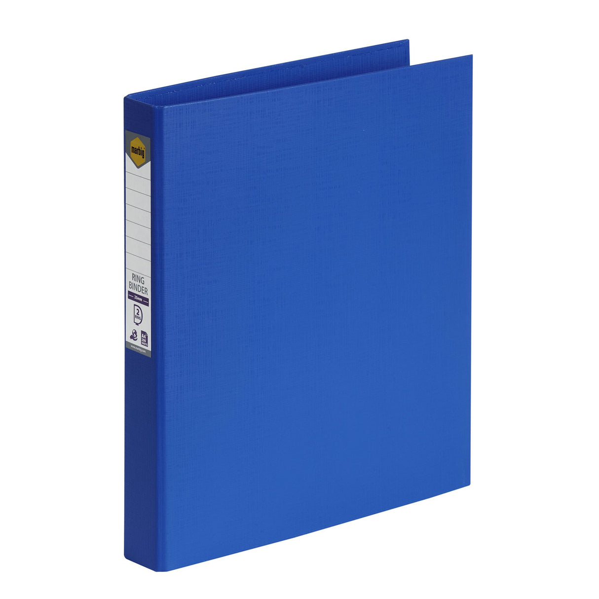 Pack of 6 Marbig PE Linen Binders in marine color, 25mm, eco-friendly, holds 200 sheets, with spine label for easy organization.