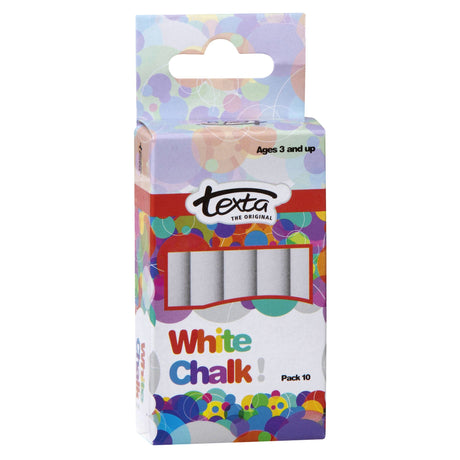 Texta Chalk White PK10 - Dust-free, vibrant white chalk for clean lines on blackboards, ideal for classrooms and art projects.