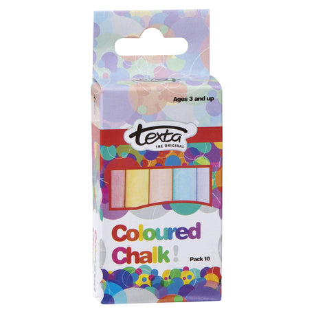 Vibrant Texta Chalk Colours PK10 set for clean, dust-free chalk art on blackboards, safe for all ages.