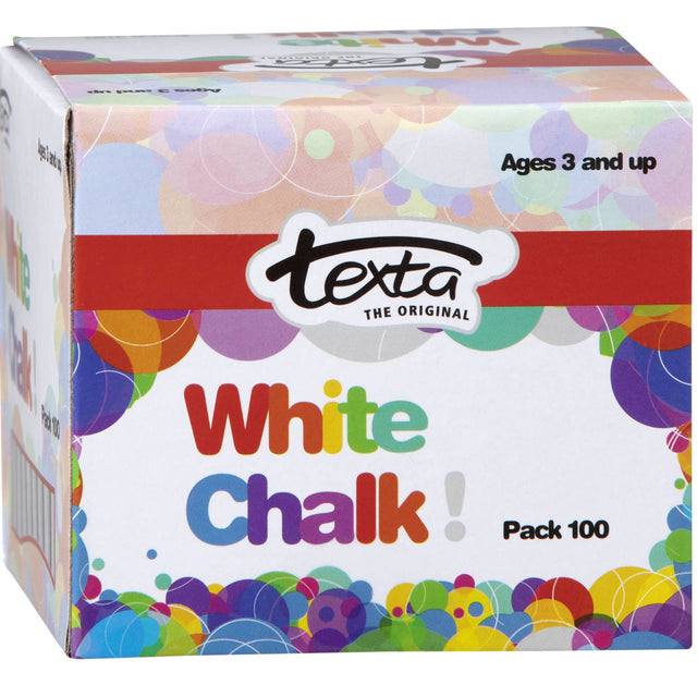 Texta Chalk White Pack 100, premium dust-free chalk for clean, vibrant writing on blackboards, ideal for classrooms and creativity.