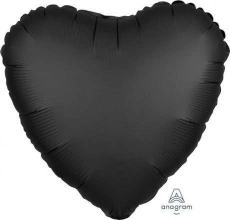 Black satin foil heart balloon, perfect for celebrations and events, sold individually.