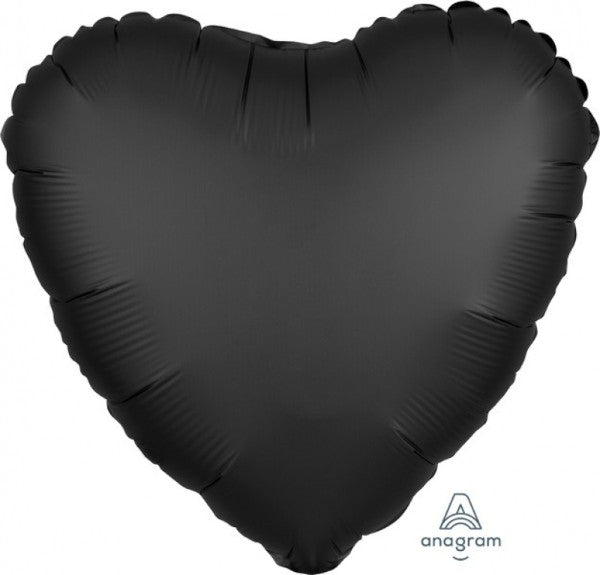 Black satin foil heart balloon, perfect for celebrations and events, sold individually.