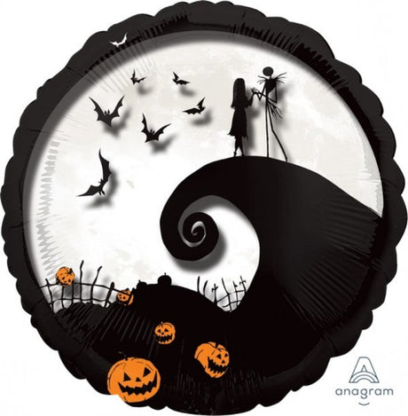 Jumbo Foil Balloon featuring a panoramic design of Jack Skellington from Nightmare Before Christmas, perfect for themed celebrations.