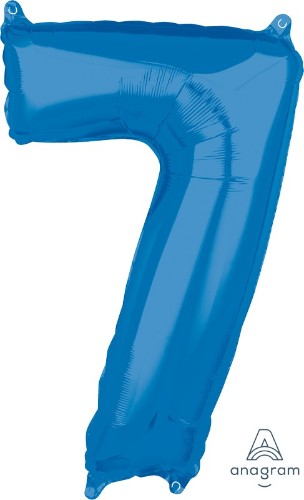 Mid-size blue numeral 7 balloon, perfect for birthdays and anniversaries, made of durable materials for longer inflation.