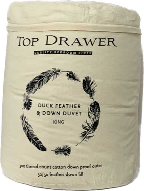 King size duvet inner made of 50% duck down and 50% feathers for comfort and warmth, designed for all seasons.