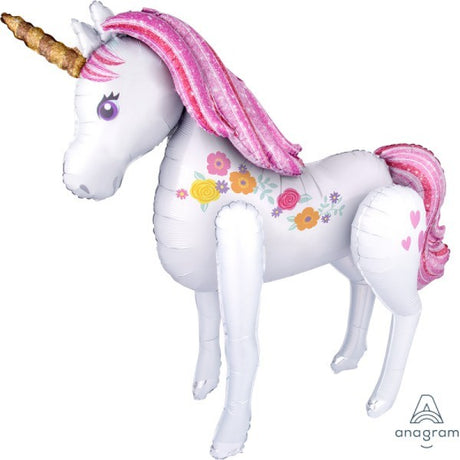 Airwalker foil balloon shaped like a magical unicorn, perfect for parties or celebrations.