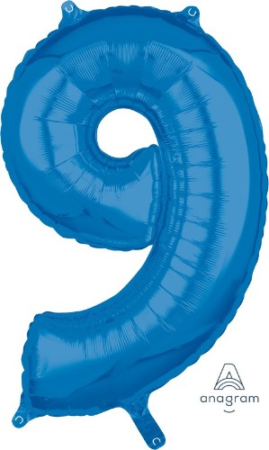 Mid-size blue numeral 9 balloon, perfect for parties and celebrations, crafted for durability and versatility.