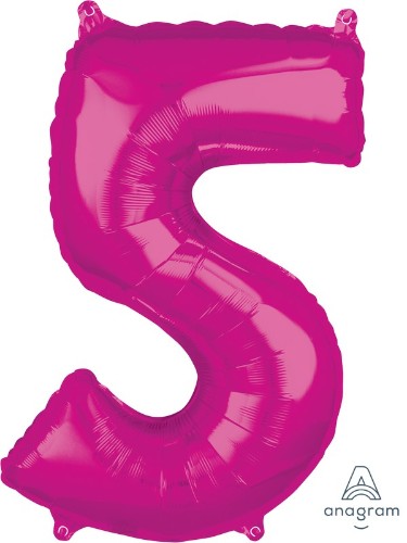 Mid-size pink numeral 5 balloon, perfect for celebrations and decorations, made of durable latex for lasting floatability.