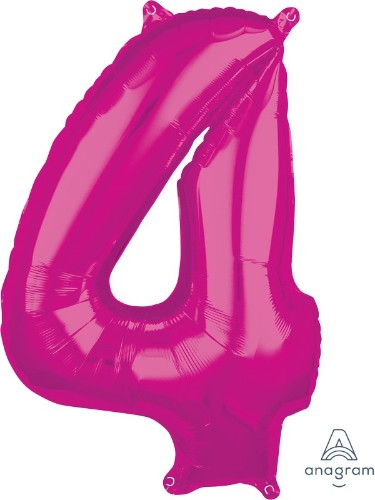 Mid-size pink numeral 4 balloon, perfect for birthdays and celebrations, made from durable latex for lasting joy.