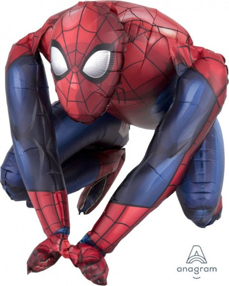 Vibrant foil balloon featuring Sitting Spider-Man, perfect for superhero-themed parties and celebrations, measuring 38cm x 38cm.