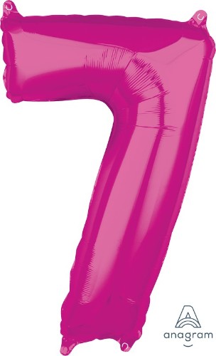 Mid-size pink numeral 7 balloon, perfect for birthdays and celebrations, durable and eye-catching decor.