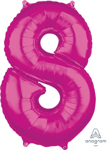 Pink mid-size numeral 8 balloon, perfect for birthday celebrations and festive events.