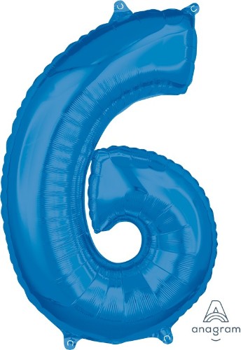 Mid-size blue numeral 6 balloon, perfect for birthdays and celebrations, adding vibrant decoration to any event.