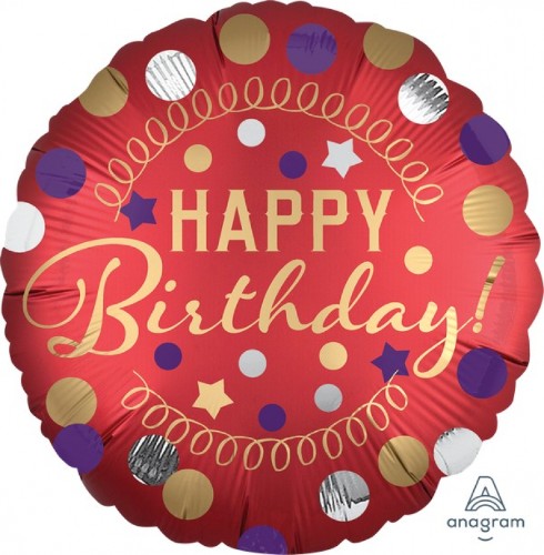 Large red satin party balloon, 45cm, self-sealing foil, perfect for elegant celebrations and versatile decor.