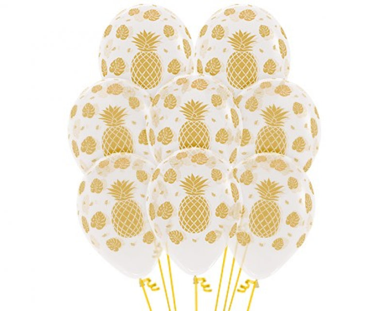 30cm crystal clear latex balloons with vibrant tropical designs, perfect for festive celebrations and party decor.