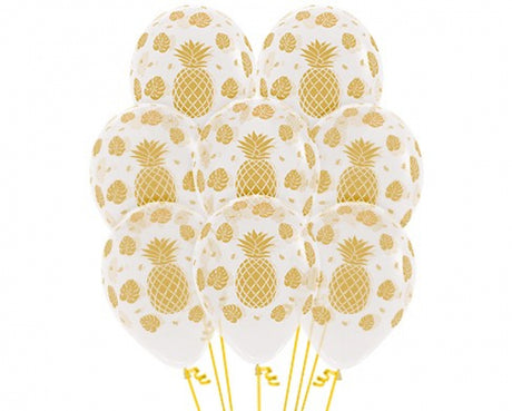 30cm crystal clear latex balloons with vibrant tropical designs, perfect for festive celebrations and party decor.