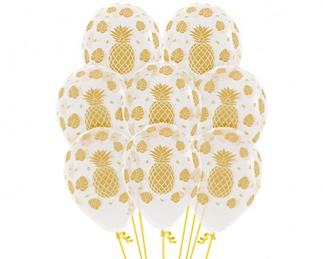 30cm crystal clear latex balloons with vibrant tropical designs, perfect for festive celebrations and party decor.
