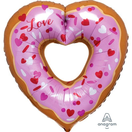 Open Heart Donut Balloon Supershape showcasing vibrant colors and playful design, perfect for celebrations of love.