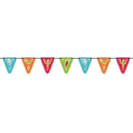 Vibrant Fiesta mini pennant flag banner with 24 colorful flags on a 4.5m ribbon, perfect for festive celebrations.