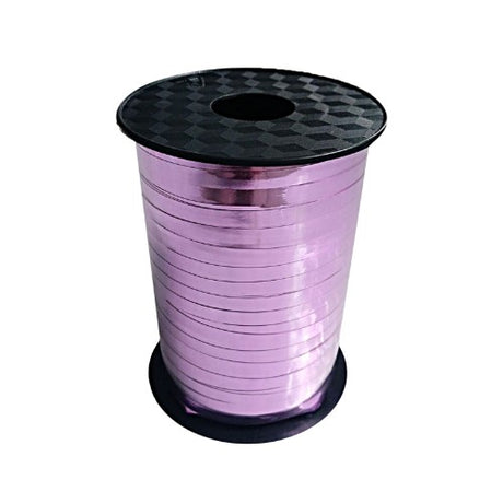 Light pink metallic ribbon, 225m long and 5mm wide, perfect for elegant party decorations and gift wrapping.