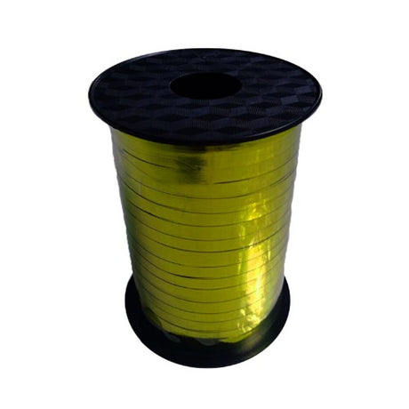 Vibrant Spring Moss metallic ribbon for elegant balloon ties, gift wrap, and DIY crafts, 225m x 5mm, durable and stylish.