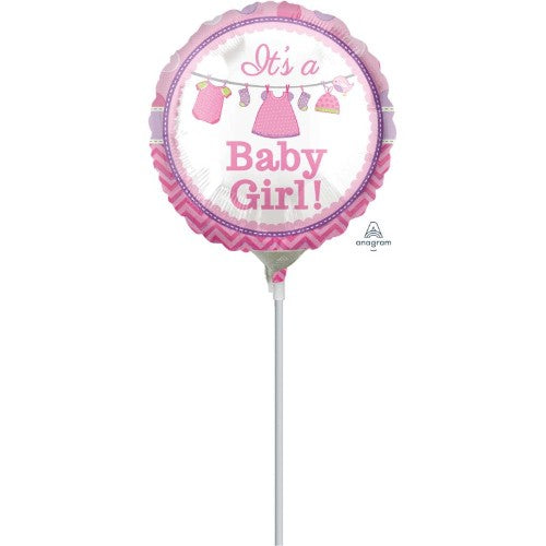 4' Foil Balloon with 'It's A Baby Girl' message, perfect for baby showers and celebrations.