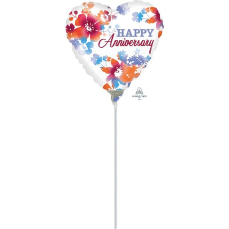 Happy Anniversary foil balloon featuring a vibrant watercolor design, perfect for elegant anniversary celebrations.