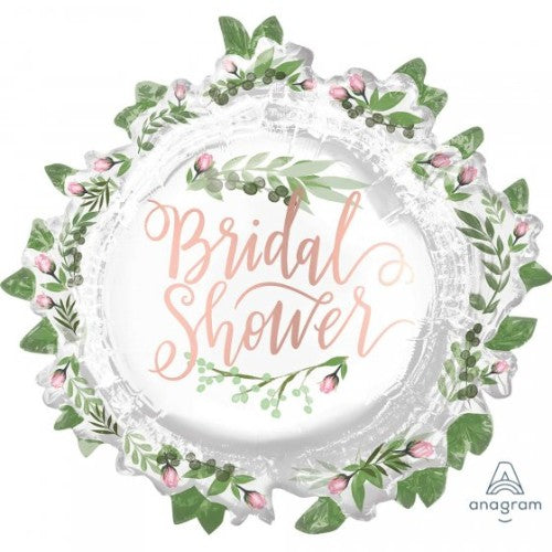 Supershape Love & Leaves bridal shower balloon adorned with heart and leaf motifs for elegant celebration decor.