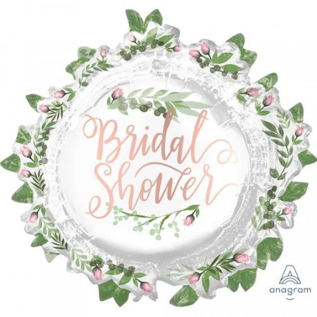 Supershape Love & Leaves bridal shower balloon adorned with heart and leaf motifs for elegant celebration decor.