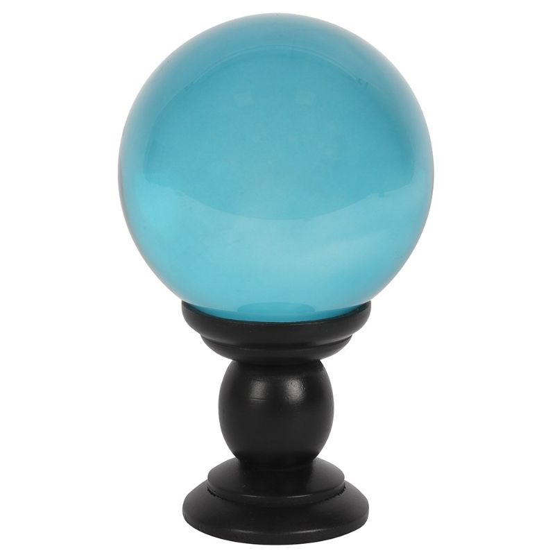 Teal Large Crystal Ball on Wooden Stand 130mm