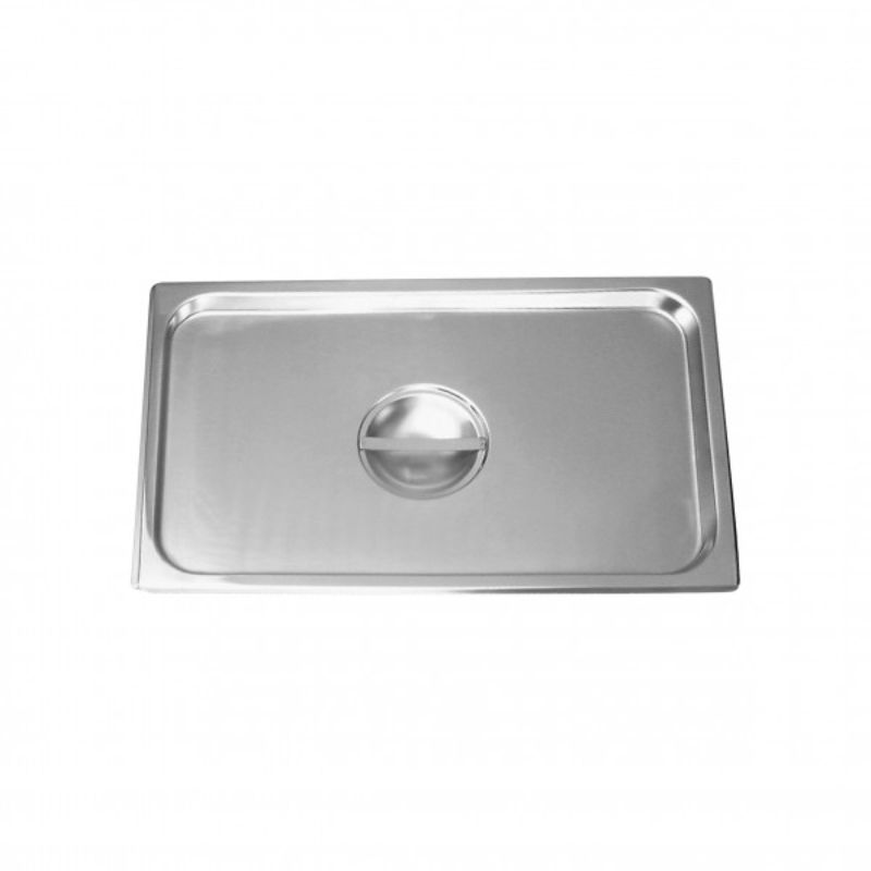 Chef Inox Anti Jam Steam Cover 1/1 in polished stainless steel, perfect for maintaining food temperature and easy storage.