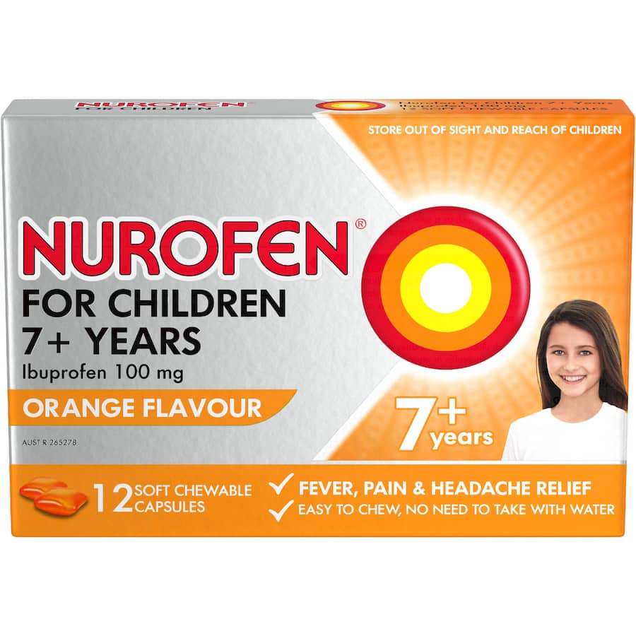 Nurofen Children Ibuprofen 7+ Years Orange Capsules 12pack