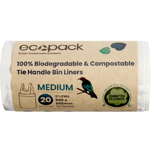 Ecopack Home Compostable Tie Handle Bin Liners Medium 27L 20pk