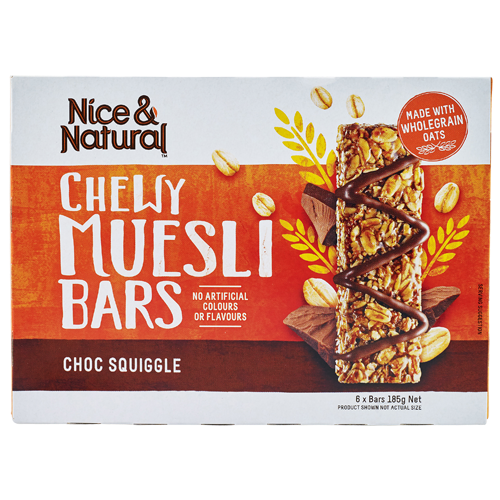 Nice & Natural Choc Squiggle Chewy Muesli Bars 6 x 30g