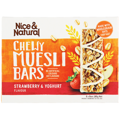 Nice & Natural Strawberry & Yoghurt Flavour Chewy Muesli Bars 6 x 30g