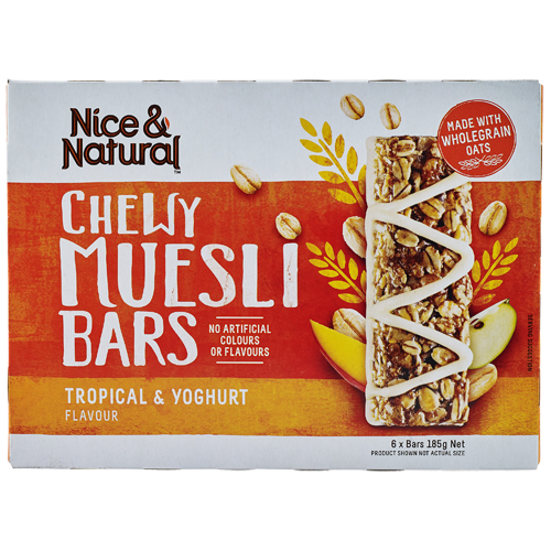 Nice & Natural Tropical & Yoghurt Flavour Chewy Muesli Bars 6 x 30g
