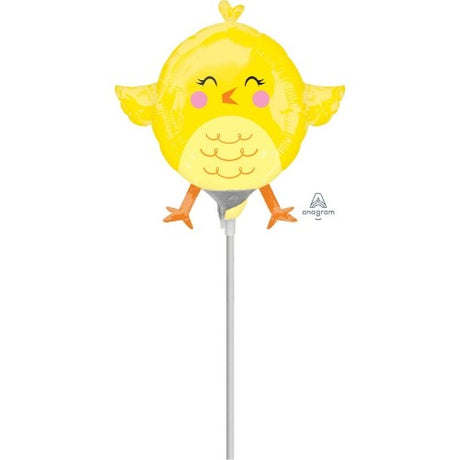 Mini yellow chicky foil balloon, perfect for parties and celebrations, easily inflatable and durable for events.
