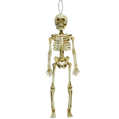 39 cm plastic skeleton hanging decoration, perfect for Halloween and themed parties, durable for indoor and outdoor use.