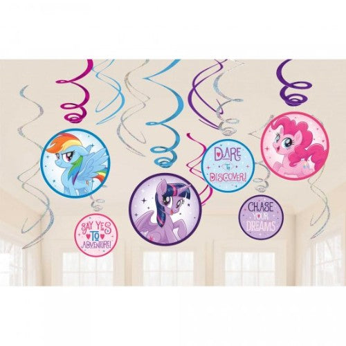 My Little Pony Friendship Adventures Swirls Value Pack: 12 colorful decorations featuring 6 swirls with 7in cutouts and 6 with 5in cutouts.