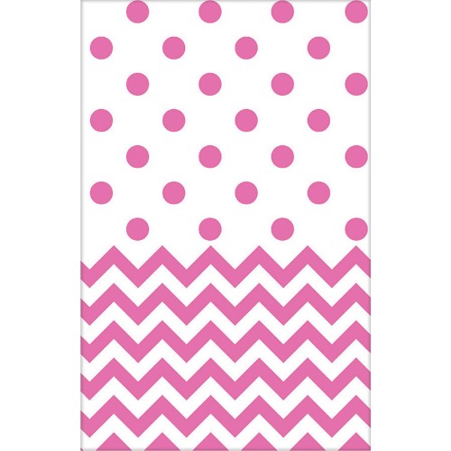 Vibrant New Pink Chevron Plastic Tablecover ideal for parties, protecting tables while adding a stylish touch to decor.