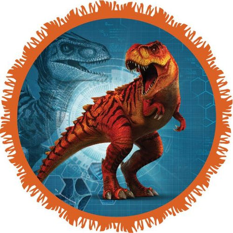 Vibrant Jurassic World pinata featuring dinosaur graphics, perfect for parties and exciting games.