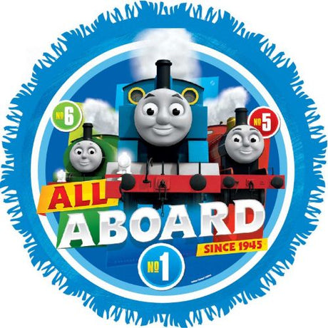 Colorful Thomas All Aboard piñata featuring Thomas the Tank Engine for train-themed parties and fun-filled playdates.