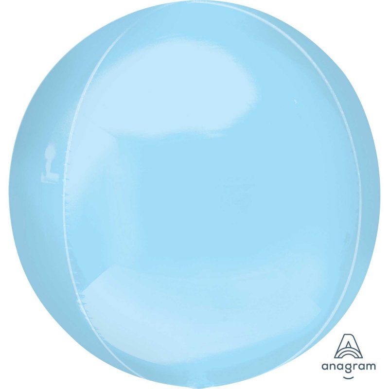 Orbz XL Pastel Blue foil balloon, 38cm x 40cm, self-sealing, adds elegance to celebrations like birthdays and baby showers.