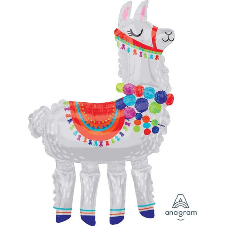 Vibrant Airwalker Llama foil balloon, glides on the ground, perfect for parties and whimsical decorations.